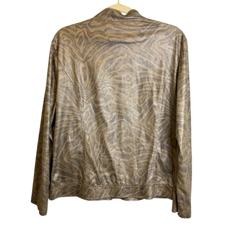 Chico's Jacket Women's Large Lightweight Animal Print Abstract Zip Gold Chicos 2